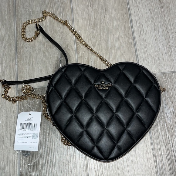 kate spade NWT! Love Shack Black Quilted Heart Crossbody Purse - Picture 7 of 9